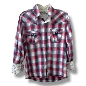 English Laundry John Lennon Western Plaid Button Up Shirt Men's Medium